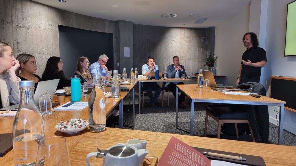 Sponge founder Luke Faccini leading an impact refinement workshop with Tom's leadership team during a rebrand from the foundations up